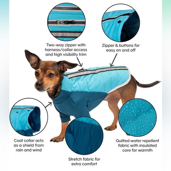 NWT!! Furhaven Dog Coat Water-Repellent Pro-Fit Active Jacket, Aquamarine, Large - Picture 4 of 14